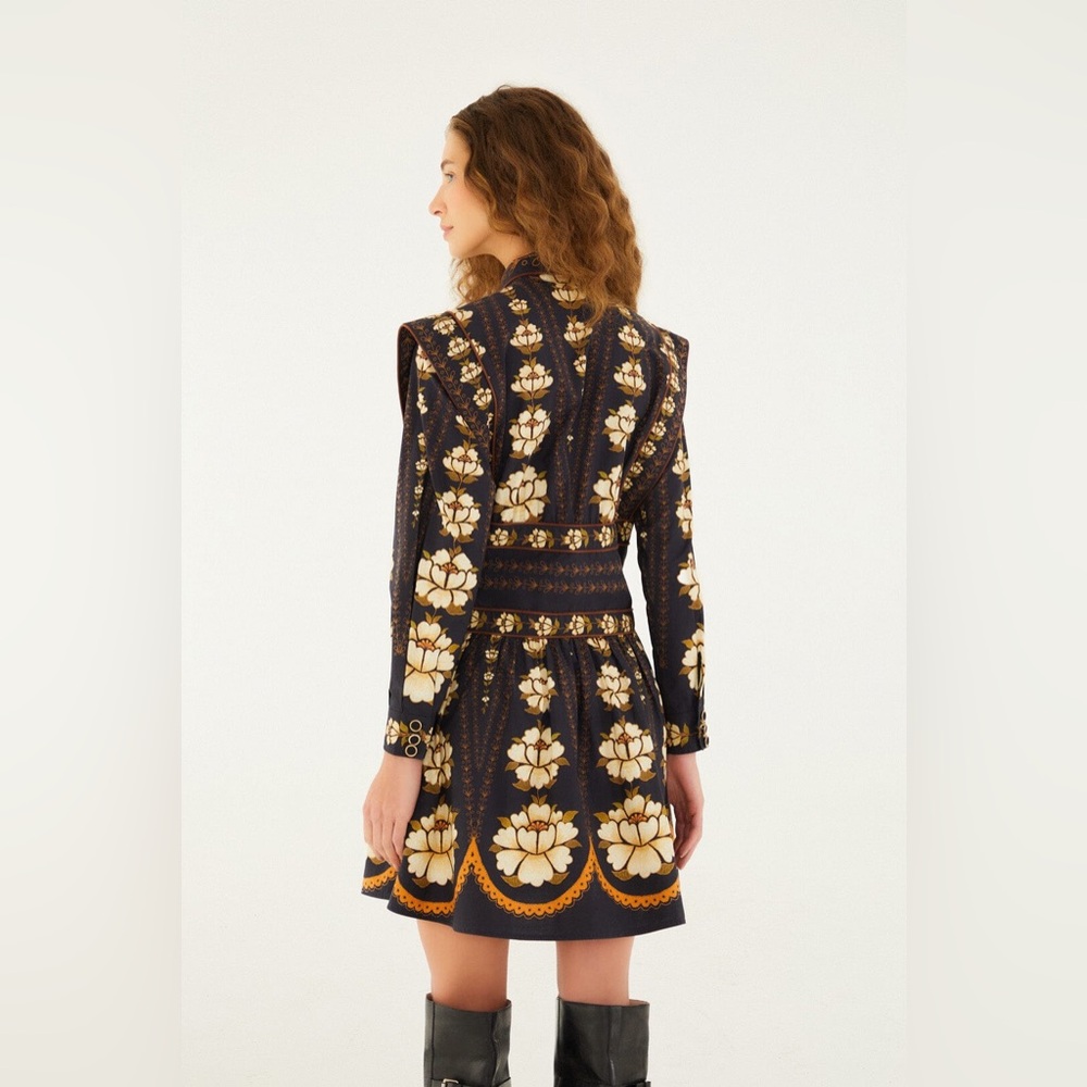 Farm Rio Black Bold Flowers Long Sleeve Organic Cotton Mini Dress - Picture 2 of 8